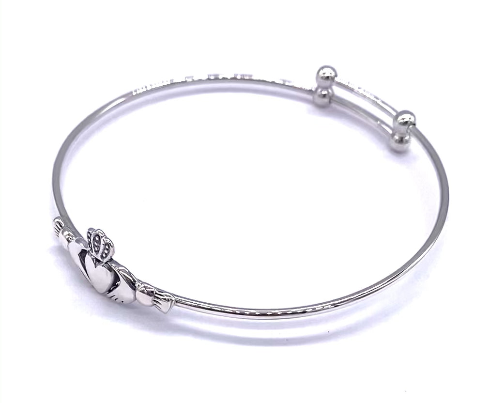 925 Sterling Silver Claddagh Heart Expandable Bangle Bracelet