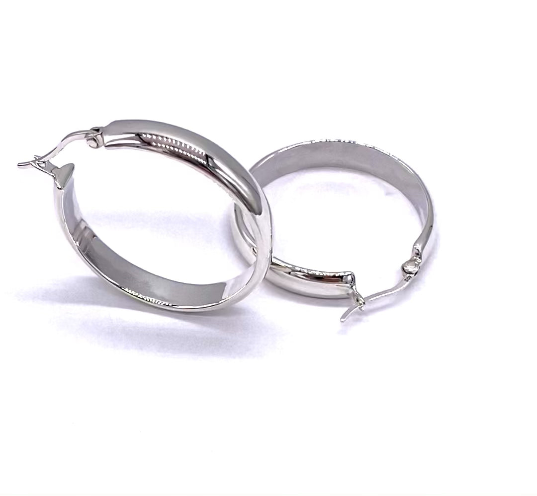 925 Sterling Silver Chunky Hinged HOOP Earrings 5 mm Wide