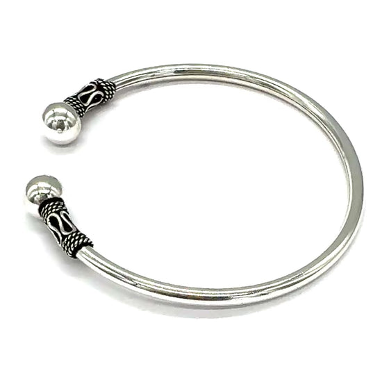 925 Sterling Silver Bali Style Balinese Torque Cuff Bangle Bracelet