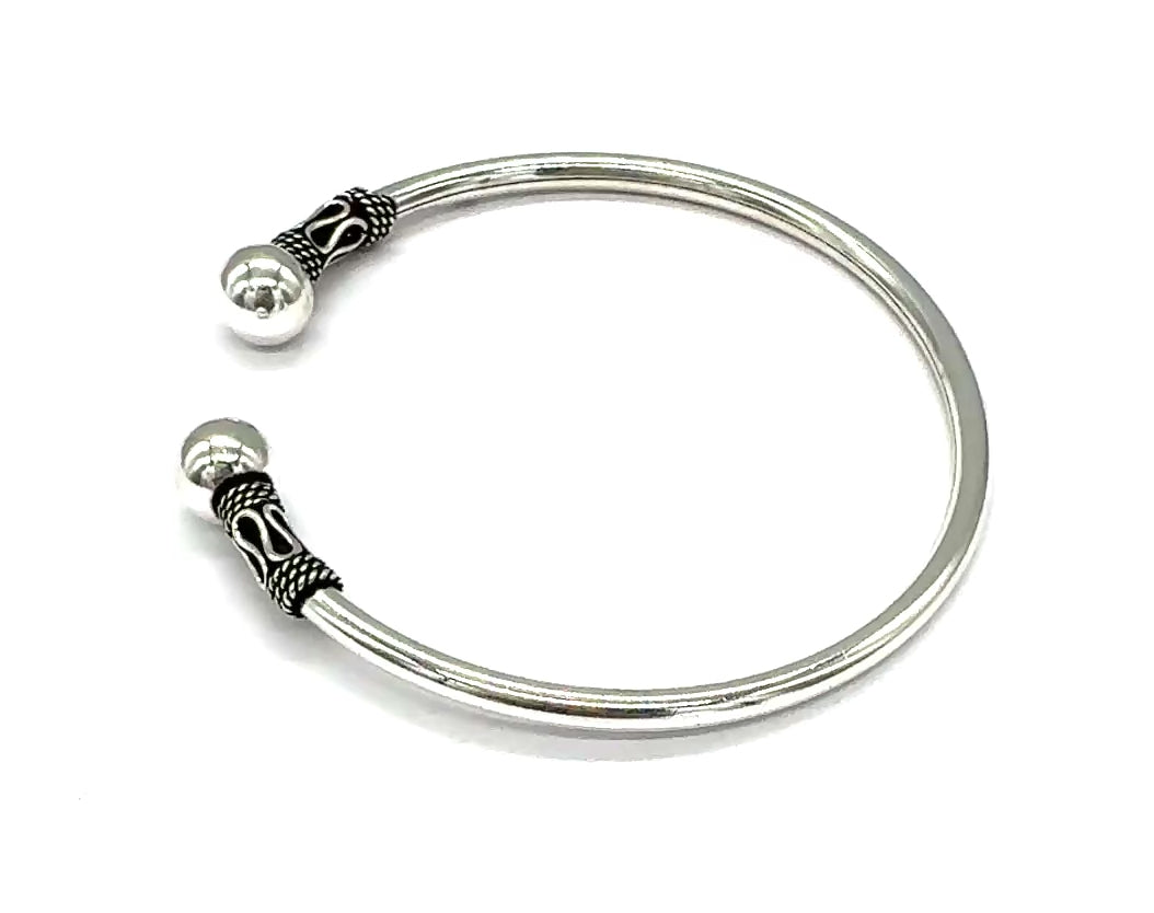925 Sterling Silver Bali Style Balinese Torque Cuff Bangle Bracelet