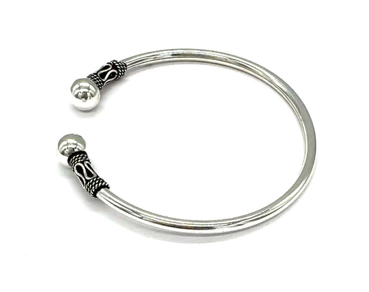 925 Sterling Silver Bali Style Balinese Torque Cuff Bangle Bracelet