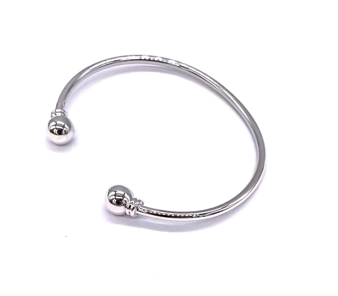 Solid 925 Sterling Silver Child's, Baby's Christening Torque Cuff Bangle Bracelet