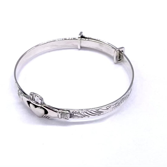 925 Sterling Silver Claddagh Expandable Christening Bangle Bracelet for Child Baby