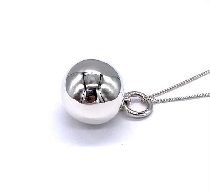 925 Sterling Silver Harmony Chime Ball Charm, Pendant on Sterling Silver Curb Chain