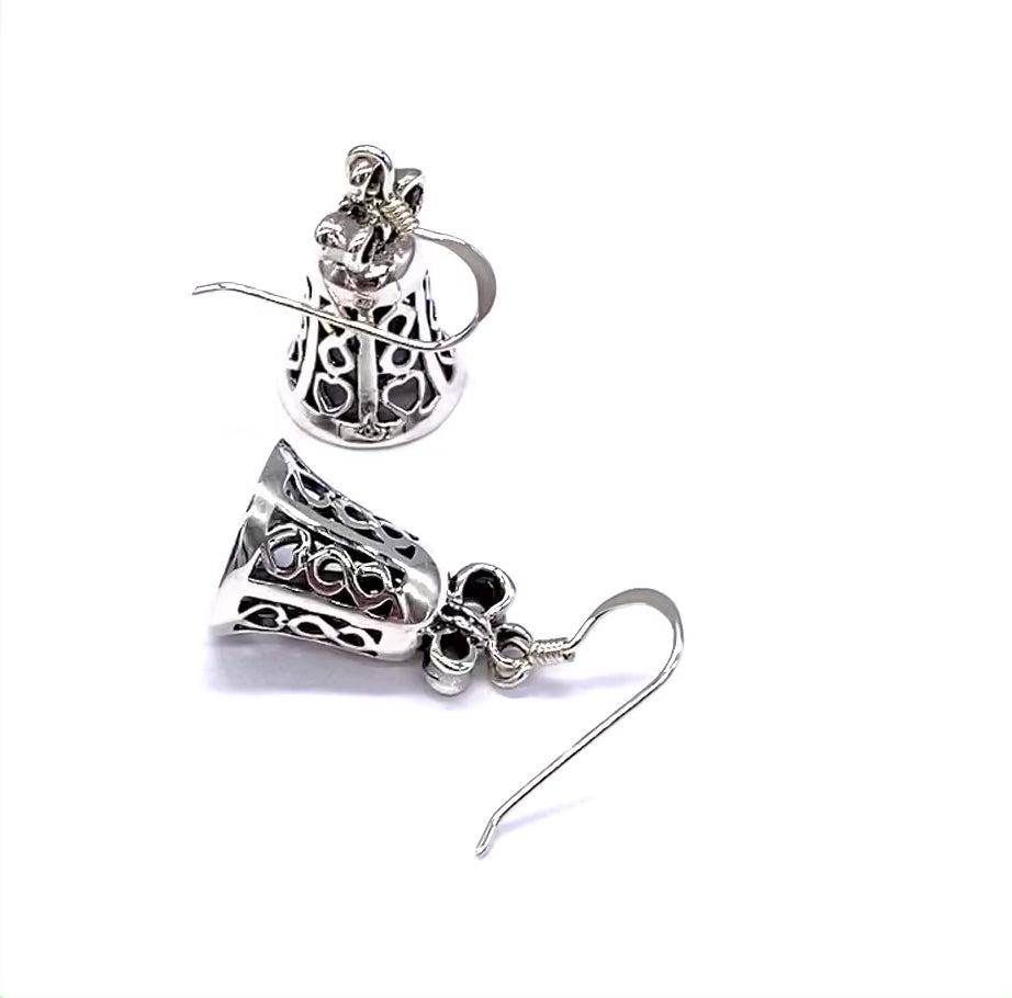 925 Sterling Silver Bell Drop Dangle Earrings, Real Bell Sound